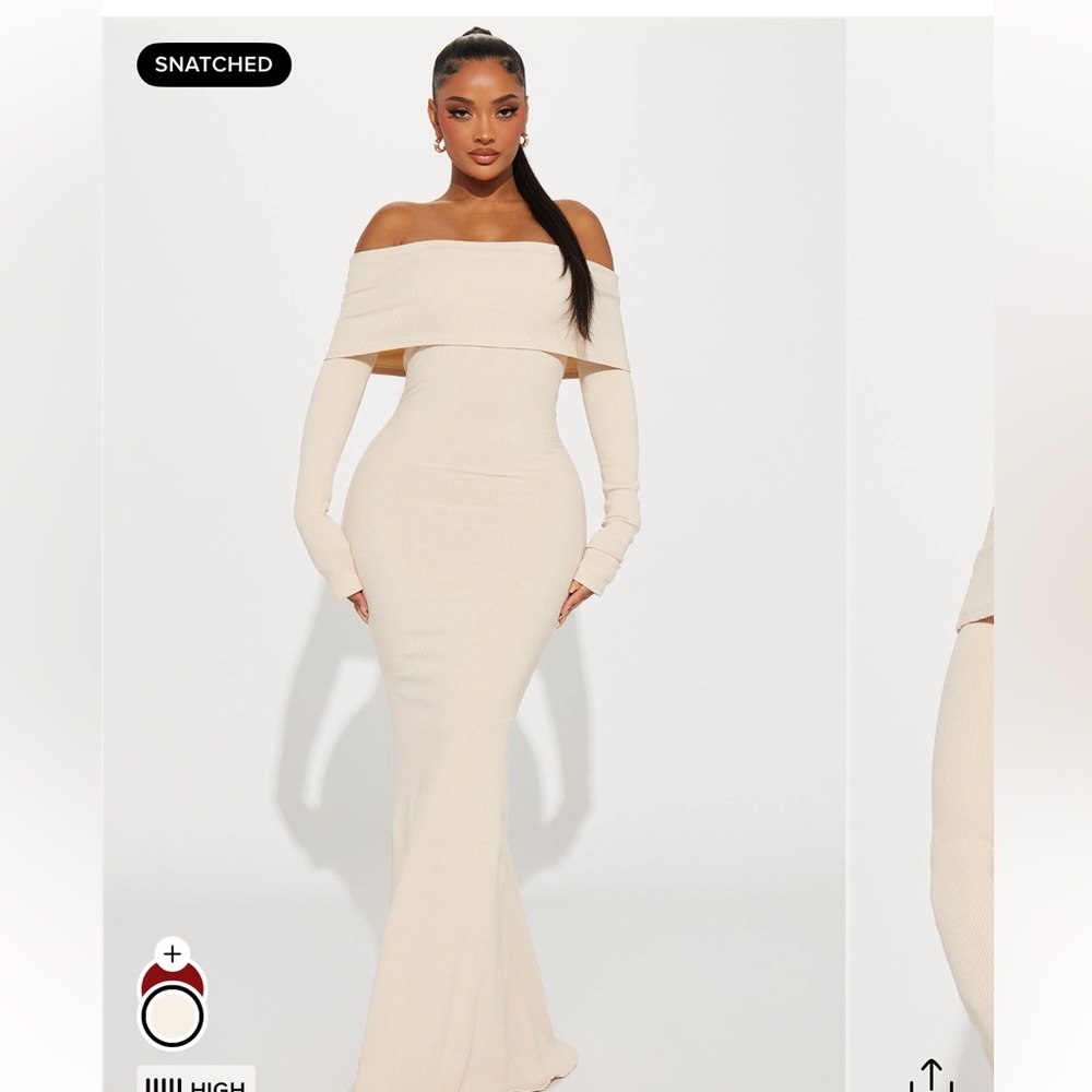 Fashion Nova Off-Shoulder Maxi Dress - Cream